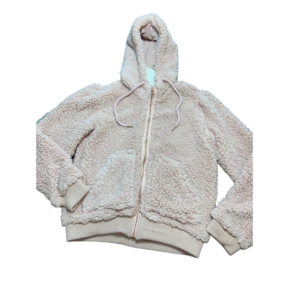 Ashley by 26 International Outerwear Full Zip Hooded Jacket Mauve Sherpa Sz M NW